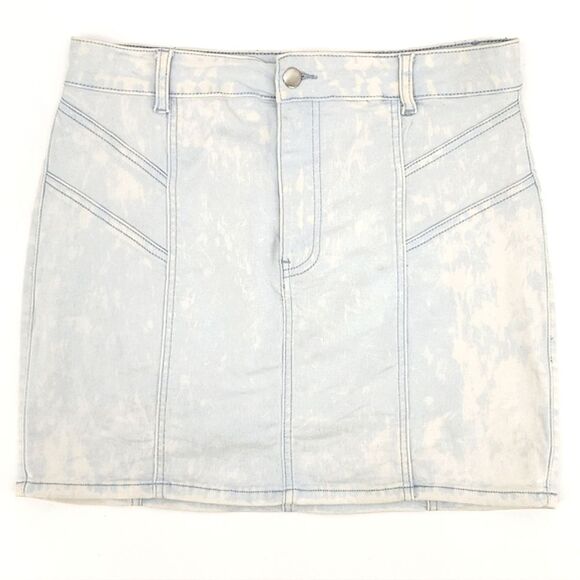 Forever 21 Acid Wash Bleached Denim Jean Mini Skirt Size Large Womens Light Blue - Picture 1 of 8